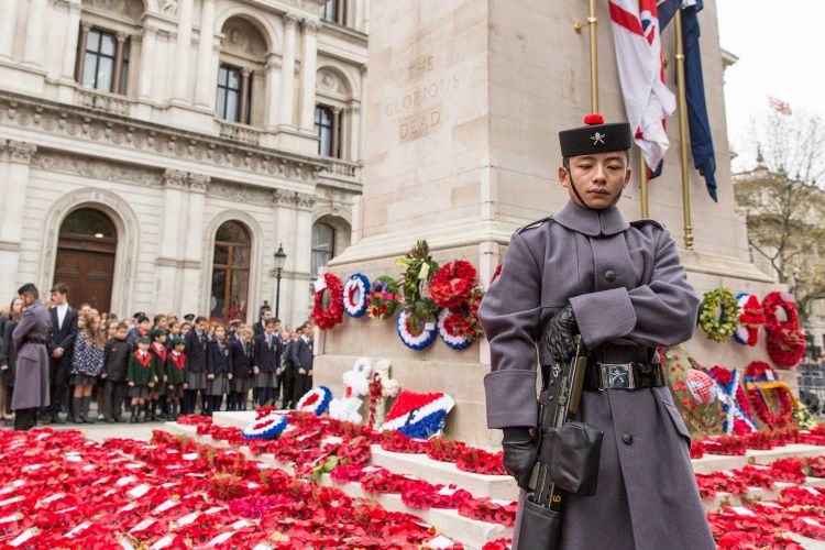 Soldiers from the Royal Gurkha Regiment stood guard around the Cenotaph Soldiers from the Royal Gurkha Regiment stood guard around the Cenotaph