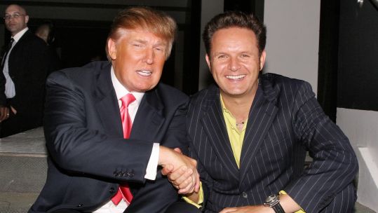 2E9AMF9 Donald Trump and Mark Burnett at 'The Apprentice' Season Finale after-party 050606 CREDIT Alamy