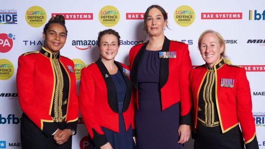Colonel Grace Sangster-Wall (second from right) pictured with other guests at the 2025 LGBTQ+ Defence Awards (Picture: LGBTQ+ Defence Awards)