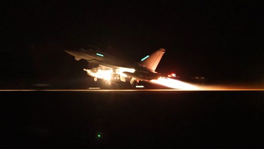 An RAF Typhoon takes off to conduct a strike against a Houthi target (Picture: MOD)