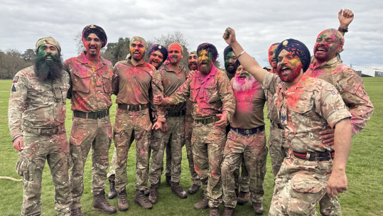 Personnel at the Royal Military Academy Sandhurst threw Rang, a coloured powder, at one another as part of the annual Holla Mohalla festival