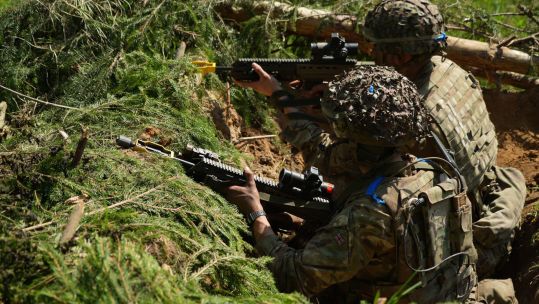 Scots in the trenches they prepared during Exercise Spring Storm in Estonia