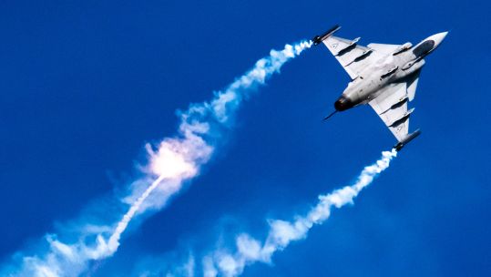 The Gripen has been a popular choice for six air forces, this Hungarian example deploying a flare