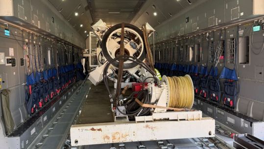Part of the Nato Submarine Rescue System was loaded onto a simulator with the exact dimensions and deck arrangement of an RAF A400M Atlas (Picture: UK Gov)