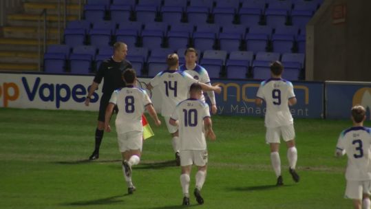 03032026 RAF v Navy men's football 2026 - Elliot Holmes celebration Credit BFBS.jpg