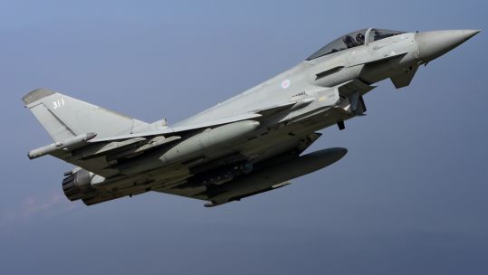 RAF Typhoon flying on Op Biloxi in Romania 