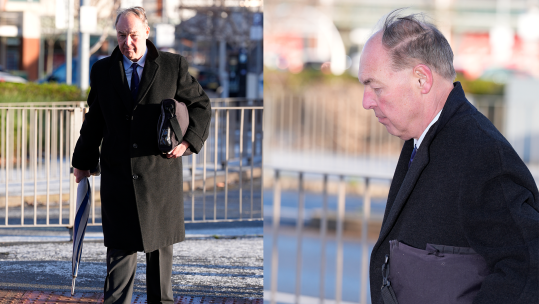 Jonathan Carley arrives at Llandudno Magistrates' Court in Conwy