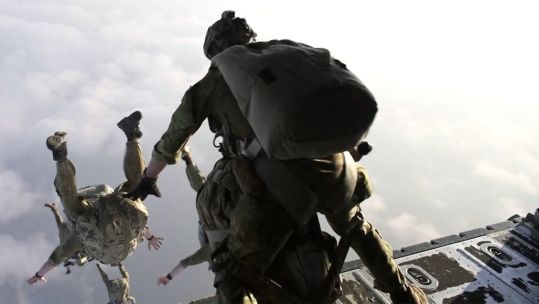 Delta Force operatives make a freefall jump