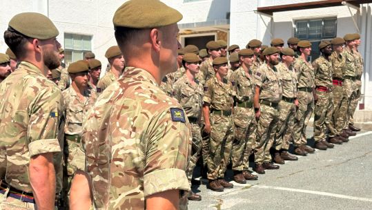 The formal handover parade saw the Welsh Guards take on the role of Resident Infantry Battalion while the Tigers are heading home (Picture: BFBS)