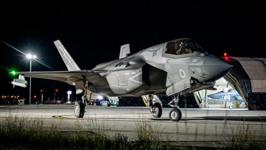 A 617 Squadron F-35B prepares to carry out a defensive counter-air sortie in the Middle East