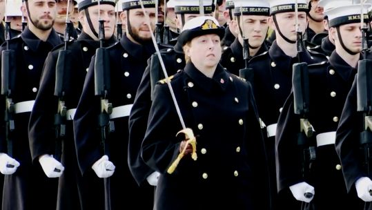 07112025 Lieutenant Commander Anna Sanocki marches alongside Royal Navy and Royal Marines CREDIT BFBS
