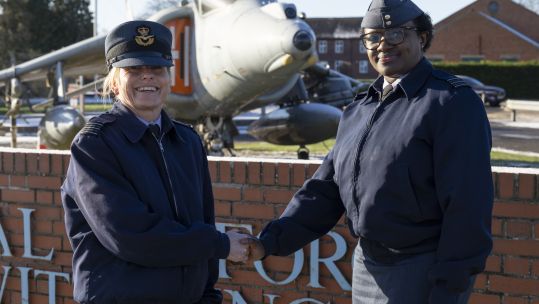 08012026 RAF Wittering hand over from Wing Commander Nikki Duncan (left) to Wing Commander Joan Ochuodho (right) as new station commander CREDIT RAF Wittering.jpg
