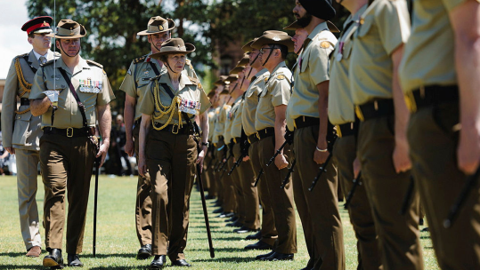 Princes Anne inspects the parade during the Royal Australian Corps of Signals centenary parade at Victoria Barracks in Sydney