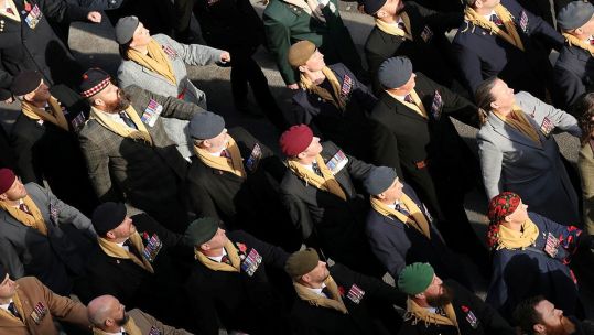 Veterans march past the Cenotaph as part of the RBL's veterans' parade (Picture: MOD)