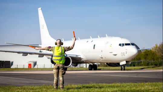 RAF P-8 Poseidon taxiing on airfield