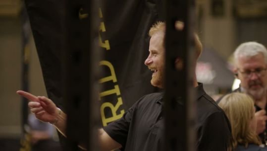 100726 Prince Harry looked at ease in the company of fellow veterans at an event marking one year until Birmingham Invictus Games CREDIT BFBS.jpg