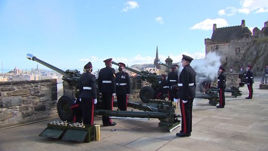 105 Royal Artillery Edinburgh Castle Rehearsing for Prince Philip's Funeral 15042021 CREDIT BFBS