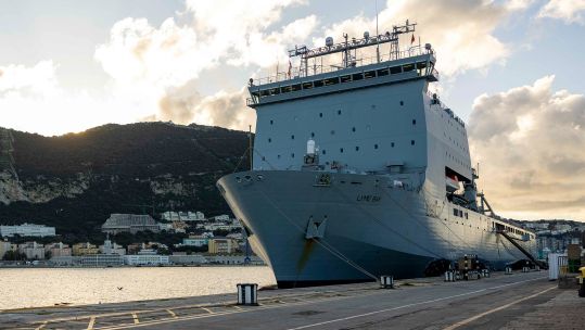 RFA Lyme Bay is being brought to heightened readiness at HMNB Gibraltar