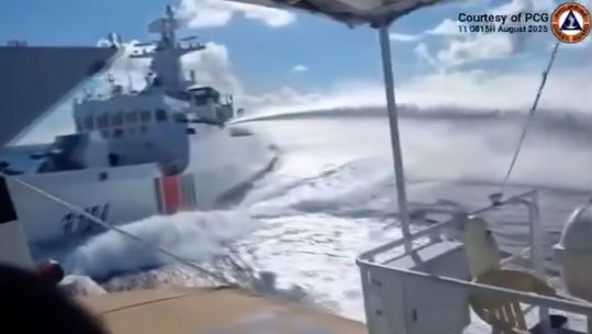Beijing have used water cannons on vessels, and China's boats have also hit other ships (Picture: Philippine coast guard/Jay Tarriela)