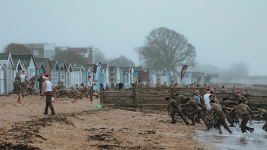 13 Air Assualt Support Regiment, Royal Logistic Corps on the beaches of  Mersea Island for a Christmas fitness session 131224 CREDIT Cpl Stone, British Army 1