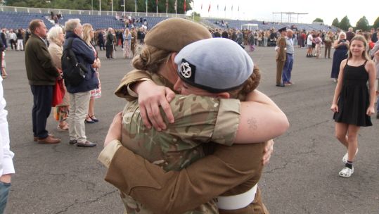 Sherene and Chloe De Stadler hug after completing Phase One training within days of each other