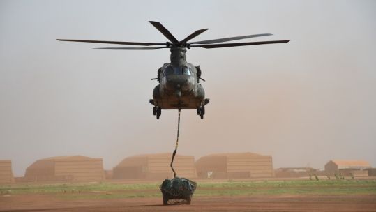 1310 Flight Joint Helicopter Support Unit operate Chinooks with load slings of detachments fuel to Mali 13052021 CREDITS RAF MOD