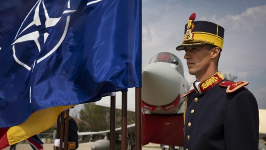 Romanian Land Force Soldier NATO Flag