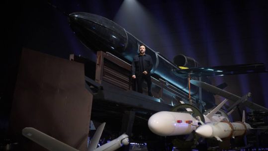 President Zelensky pictured at the Defence Industry Worker Day