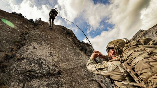 Royal Marines abseil down Foggintor Quarry on Dartmoor as part of a training exercise with South Korean forces (Picture: MOD)