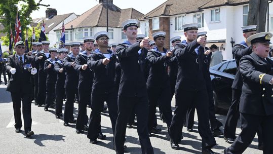 Personnel from HMS Collingwood march during a parade to mark the 85th anniversary of the sinking of HMS Hood (Picture: Richard Phipps)