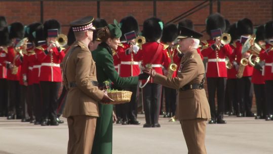 170326 Princess of Wales distributing shamrocks Aldershot CREDIT BFBS