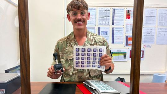 Corporal Samuel Stock of the Royal Logistic Corps says the items that personnel miss most that get sent out to them from home include toilet rolls and sweets (Picture: BFBS)