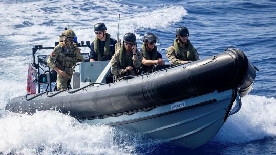 Members of 47 Commando and Seaman Specialists conduct boat training serials in the Caribbean Sea, checking the range of their comms with HMS Trent (Picture: MOD)