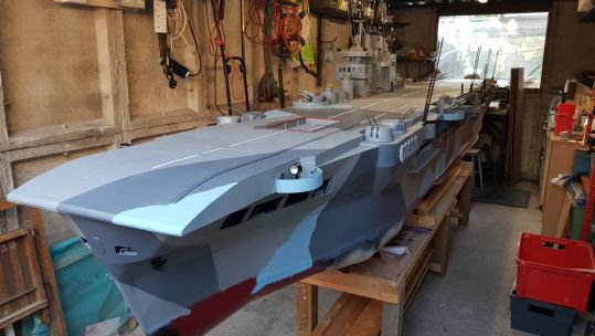 17ft model aircraft carrier stuck in barn 110119 CREDIT Ashworth Barracks