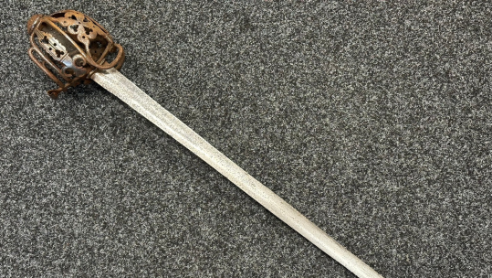 18122025 mid 18th Century Scottish Basket Hilt Sword CREDIT Bamfords Auctioneers and Valuers
