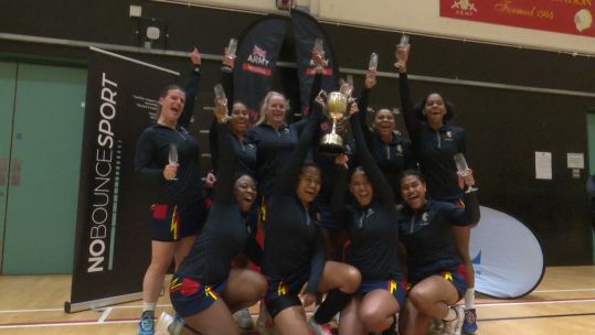 REME celebrate winning the Army Inter Corps netball title for the first time