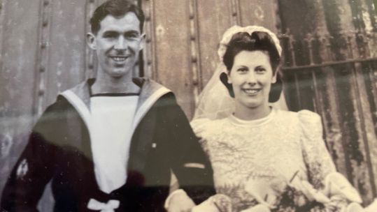 1944 Roy and Mary Holley on their wedding day in 1944 CREDIT Mary Holley