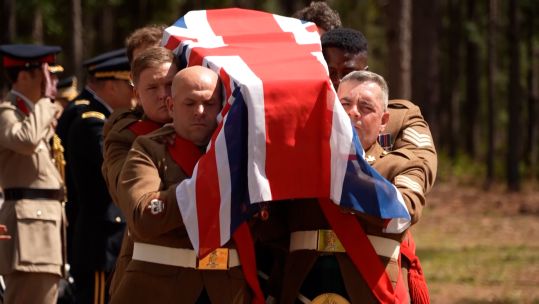 2 SCOTS take part in the funeral of 13 soldiers killed in a battle during the American revolutionary war 24042023 CREDIT BFBS