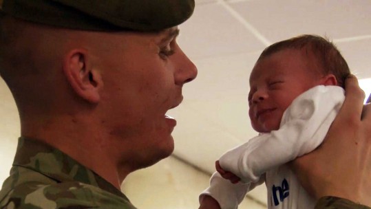 Soldier Meets Baby Son For First Time In Emotional Homecoming