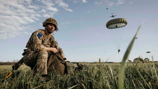 This man from B Company, 2nd Battalion, The Parachute Regiment, packs away his chute after jumping from an RAF A400M, but it looks like some of those who come after him will not get the chance to do the same