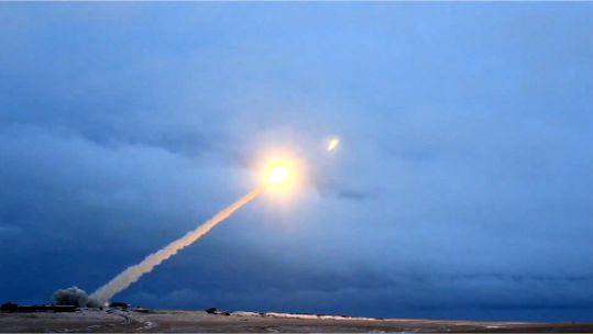 The ground-launched missile is thought to be powered by a small nuclear reactor (Picture: Russian MOD)