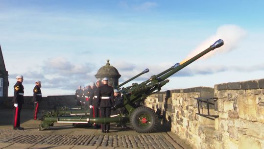 21-gun salute being performed at Edinburgh Castle to mark Prince Charles' 73rd birthday 
