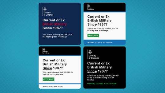 One page, Armed Forces Hearing Help, has launched multiple campaigns which all illegitimately use the MOD logo