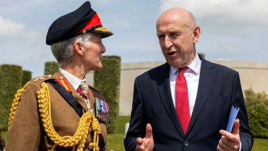 John Healey chats to the Vice-Chief of the Defence Staff, General Dame Sharon Nesmith, during his time as Defence Secretary (Picture: MOD)