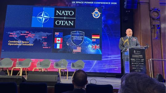 Air Chief of the Air Staff, Air Chief Marshal Sir Harv Smith announced the new squadron  at the UK's first Space Power Conference (Picture: BFBS) 