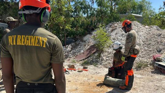 24 Commando Royal Engineers learn chainsaw skills to respond to any future disasters (Picture: HMS Trent)