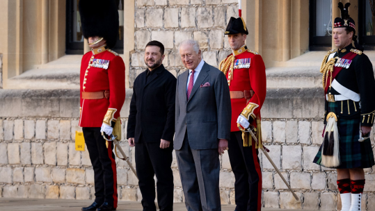 Ukraine's President Zelensky was delighted by the ceremonial military display as he met King Charles at Windsor Castle (Picture: Royal Family/X) 