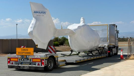 The Airbus H145 Jupiter HC MK2 arrives in Cyprus, wrapped up (Picture: BFBS)