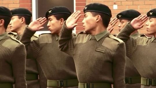 Gurkhas British Army in formation saluting
