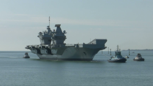 HMS Queen Elizabeth returns to Portsmouth after Scotland repairs CRED BFBS